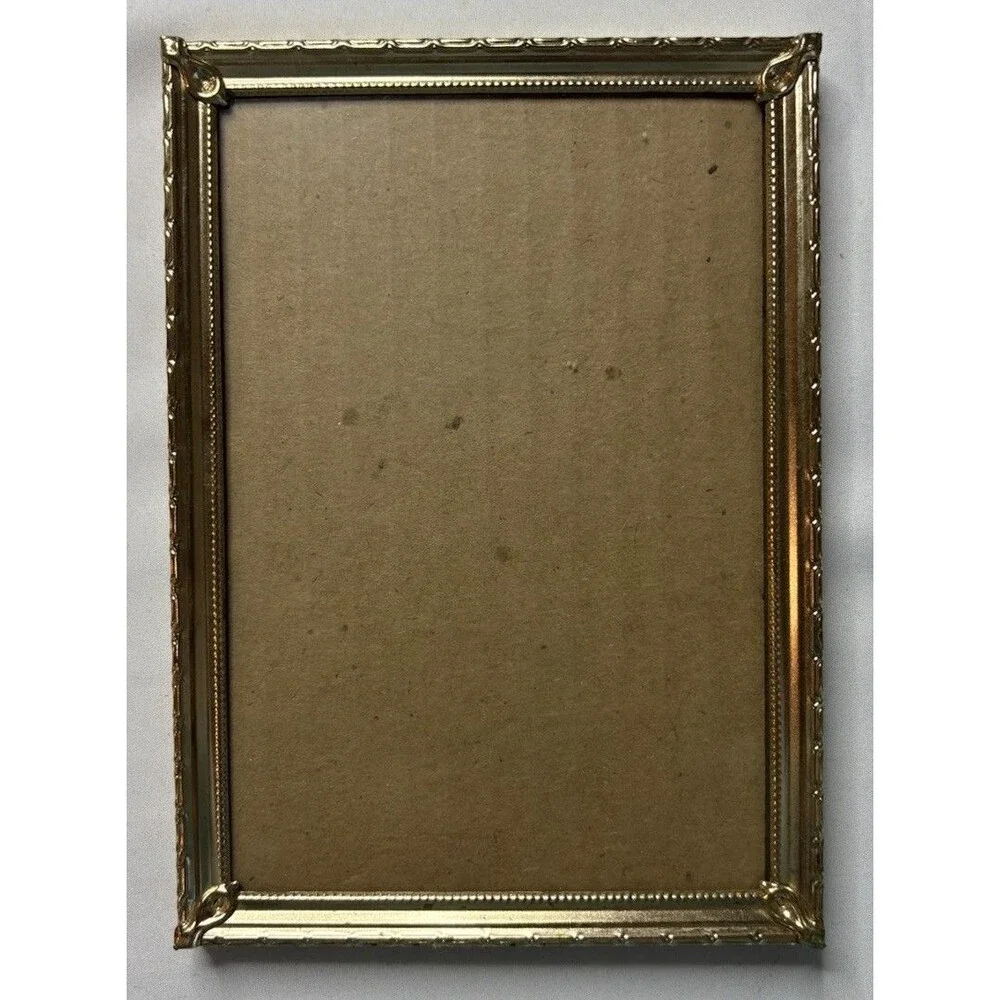 Vtg Gold Tone Brass Metal Picture Frame Embossed Design Edge Fits 5 X 7